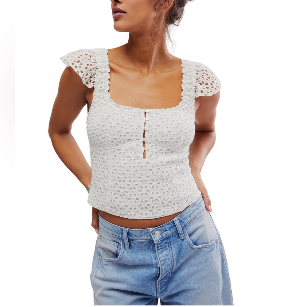 FREE PEOPLE Women's Alma Cotton‎ Eyelet Tank Top, Size SMALL